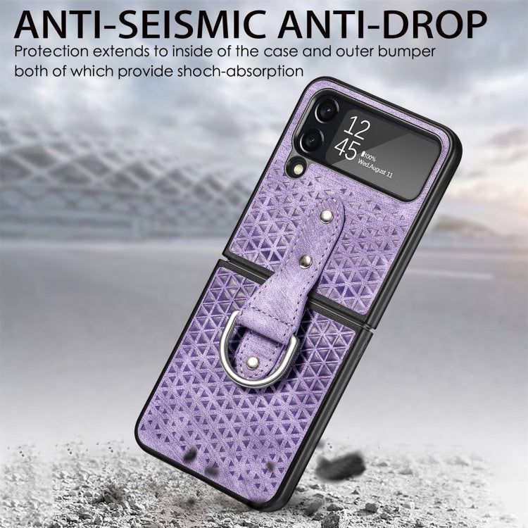 For Samsung Galaxy Z Flip4 Netted Embossing Ring Folding Phone Case