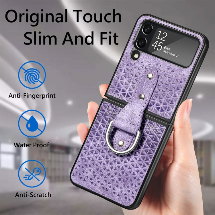 For Samsung Galaxy Z Flip4 Netted Embossing Ring Folding Phone Case