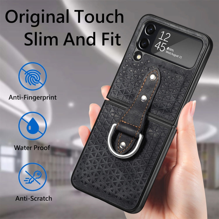 For Samsung Galaxy Z Flip4 Netted Embossing Ring Folding Phone Case