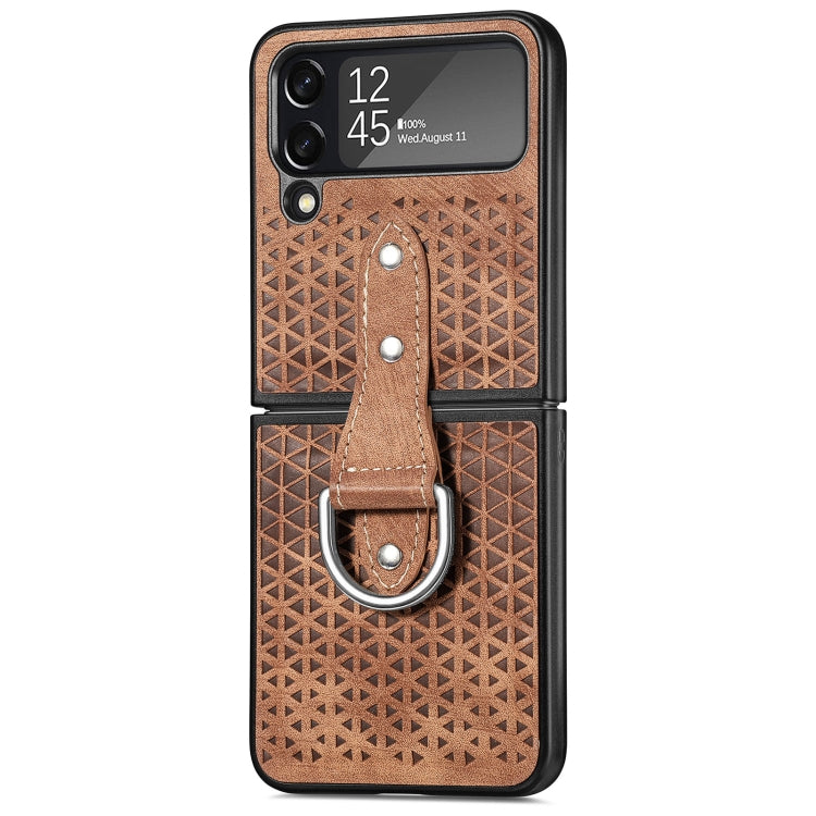 For Samsung Galaxy Z Flip4 Netted Embossing Ring Folding Phone Case