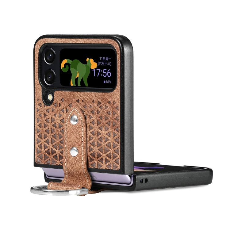 For Samsung Galaxy Z Flip4 Netted Embossing Ring Folding Phone Case