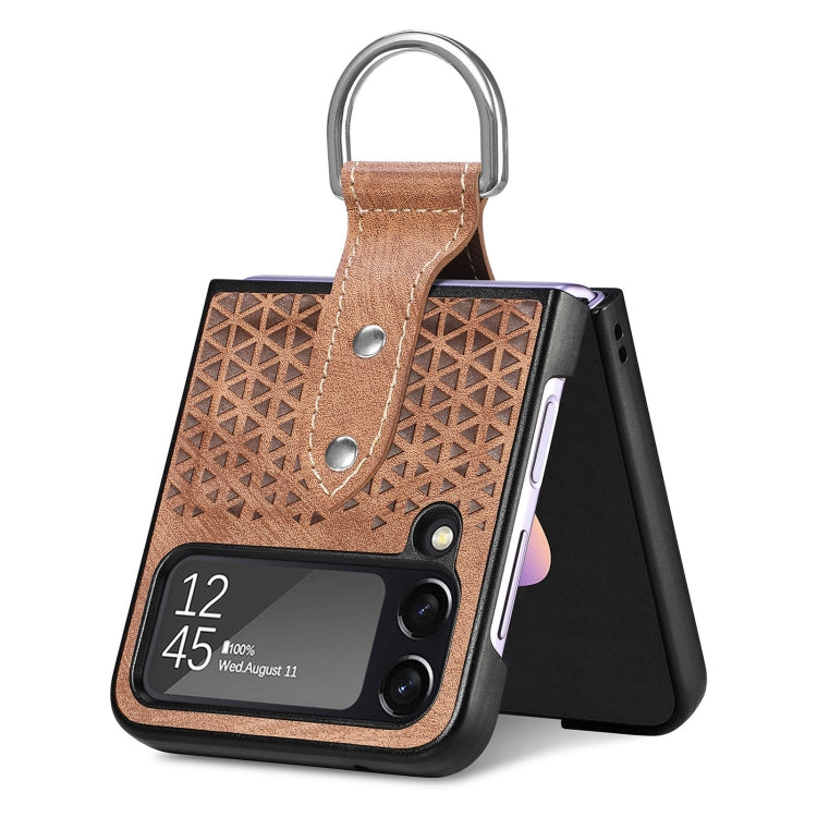 For Samsung Galaxy Z Flip4 Netted Embossing Ring Folding Phone Case