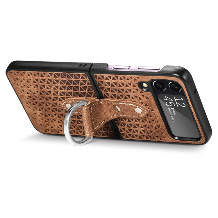 For Samsung Galaxy Z Flip4 Netted Embossing Ring Folding Phone Case