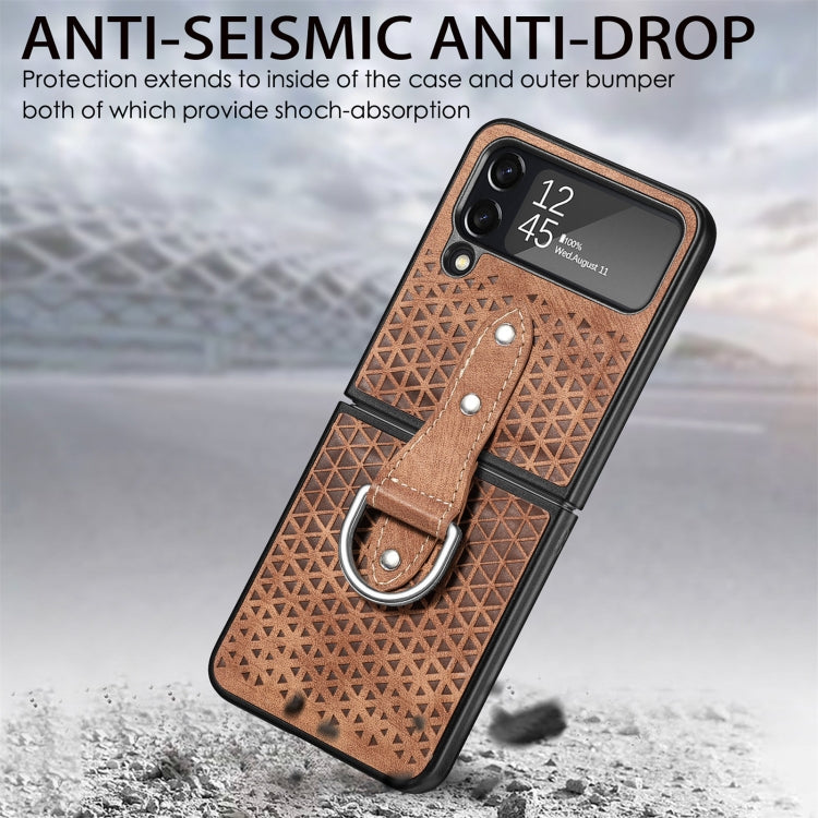 For Samsung Galaxy Z Flip4 Netted Embossing Ring Folding Phone Case