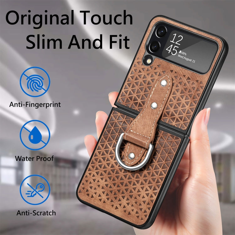 For Samsung Galaxy Z Flip4 Netted Embossing Ring Folding Phone Case