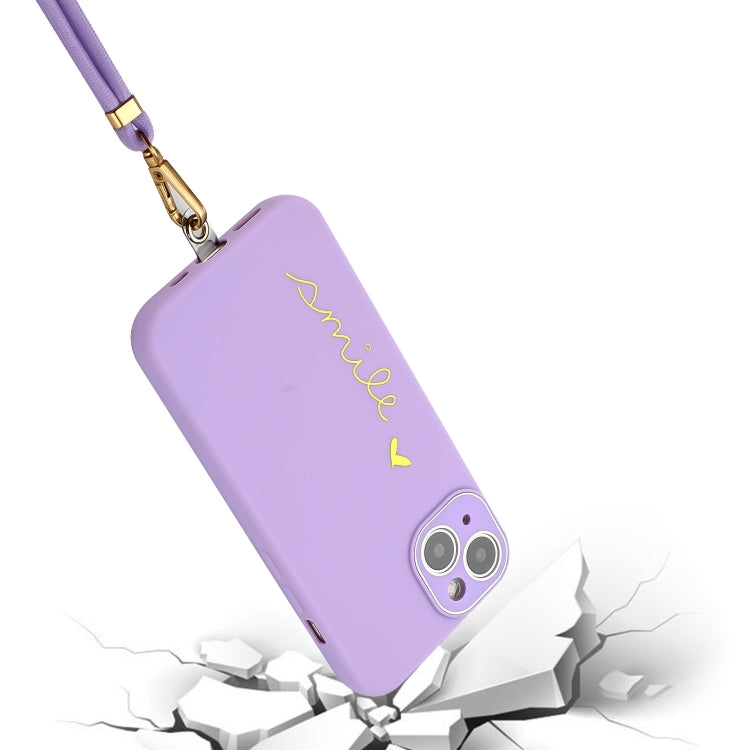 For iPhone 14 Plus Gilding Line TPU Phone Case with Strap