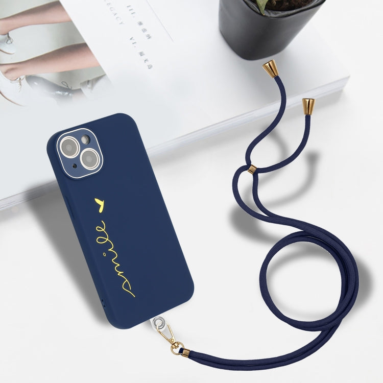 For iPhone 14 Plus Gilding Line TPU Phone Case with Strap