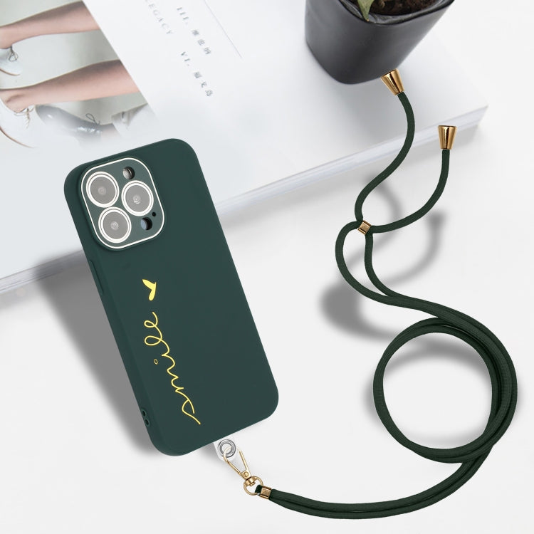 For iPhone 14 Pro Gilding Line TPU Phone Case with Strap