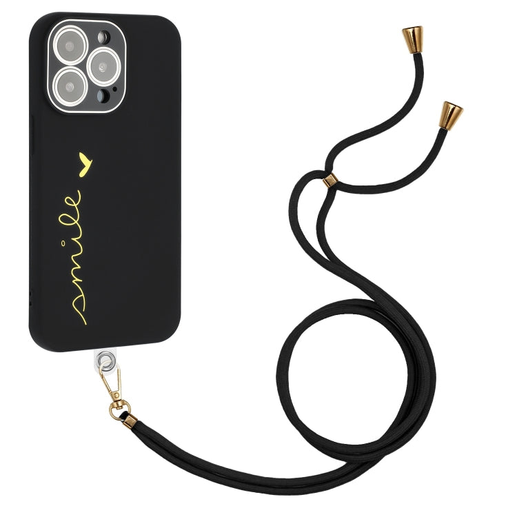 For iPhone 14 Pro Max Gilding Line TPU Phone Case with Strap