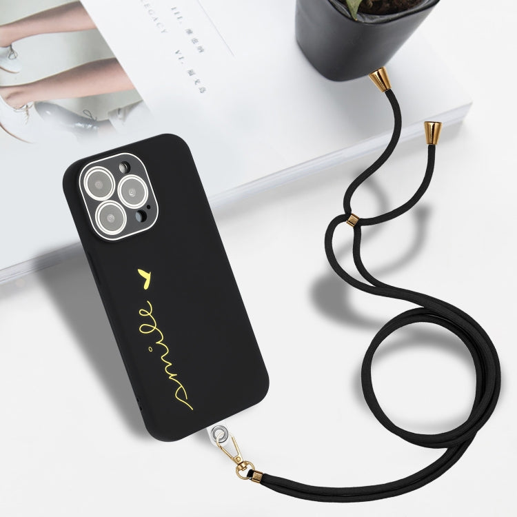 For iPhone 14 Pro Max Gilding Line TPU Phone Case with Strap