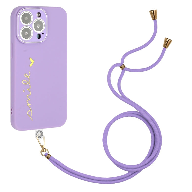For iPhone 14 Pro Max Gilding Line TPU Phone Case with Strap