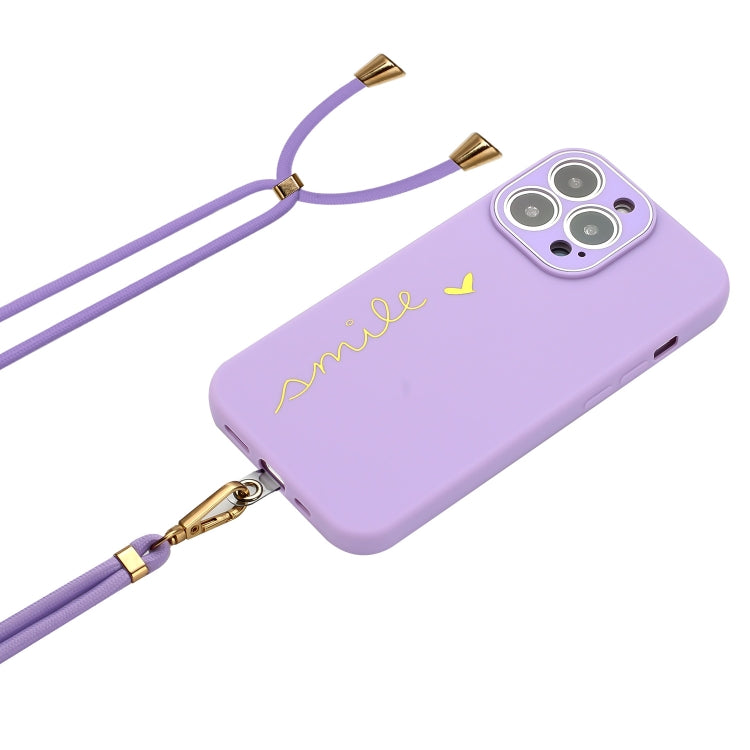 For iPhone 14 Pro Max Gilding Line TPU Phone Case with Strap