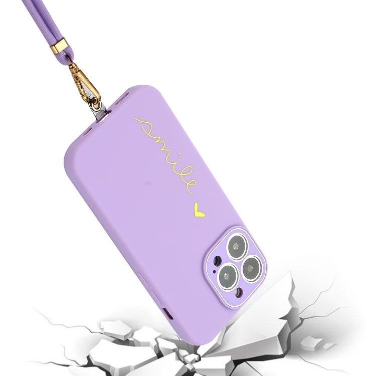 For iPhone 14 Pro Max Gilding Line TPU Phone Case with Strap