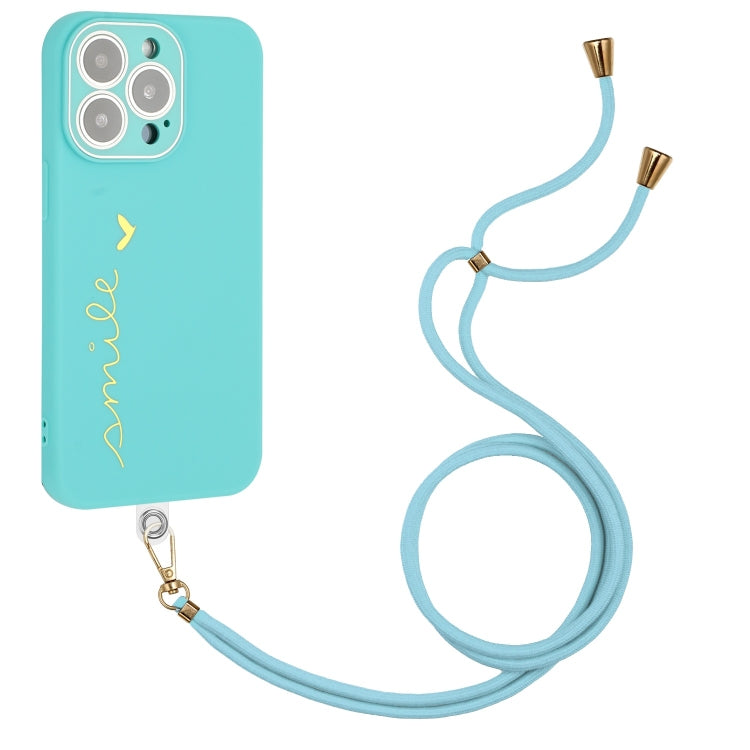 For iPhone 14 Pro Max Gilding Line TPU Phone Case with Strap
