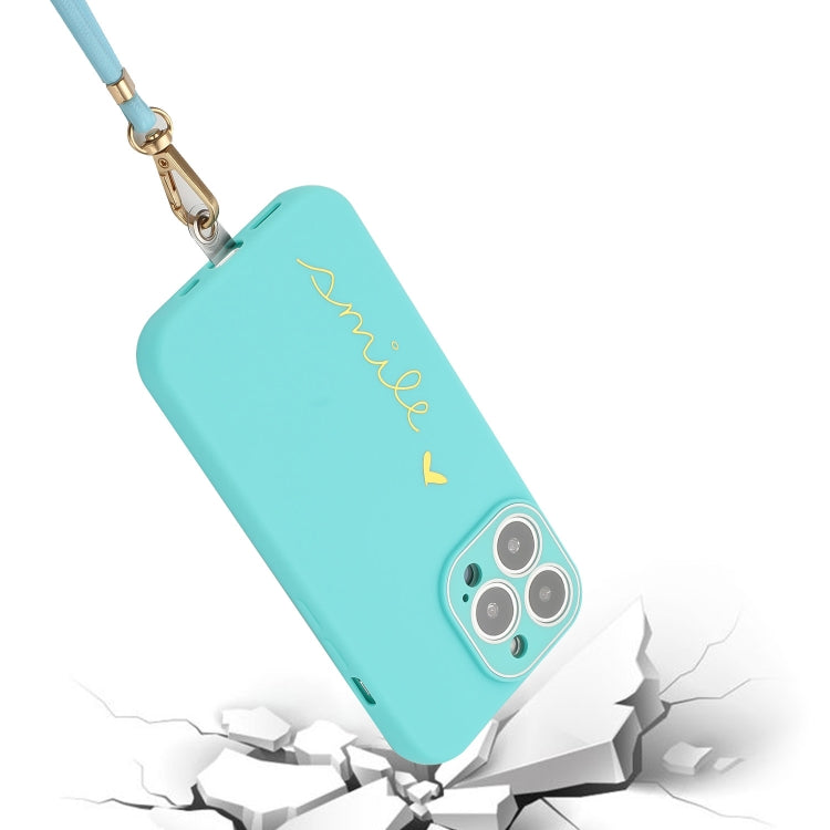 For iPhone 14 Pro Max Gilding Line TPU Phone Case with Strap