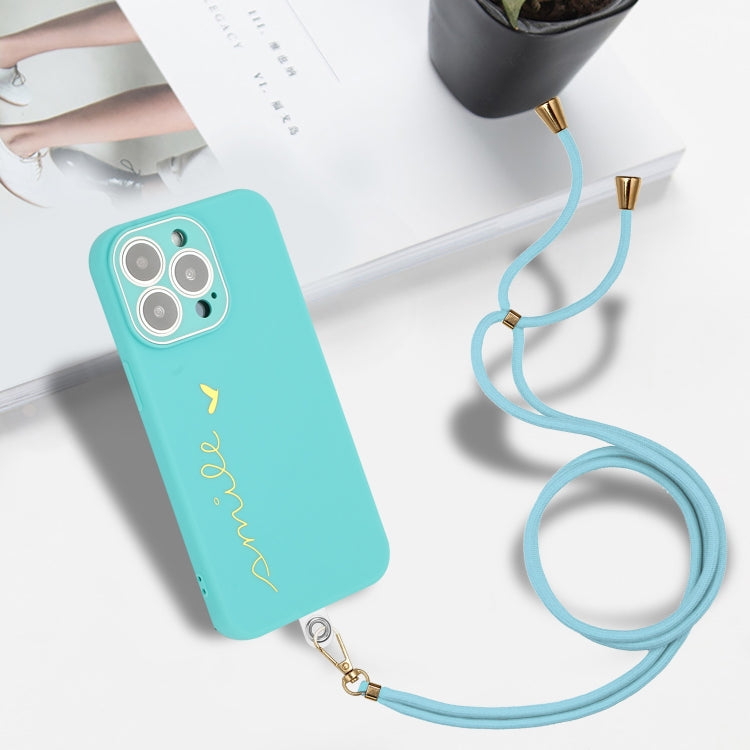 For iPhone 14 Pro Max Gilding Line TPU Phone Case with Strap