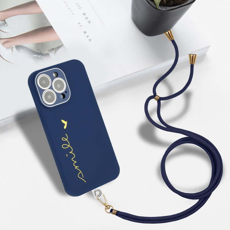 For iPhone 14 Pro Max Gilding Line TPU Phone Case with Strap