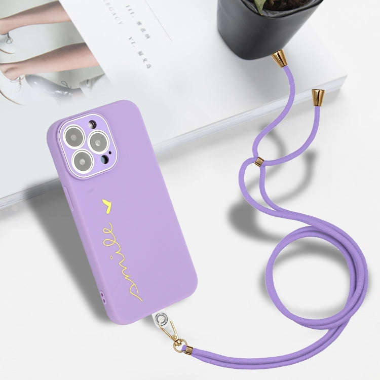 For iPhone 13 Pro Max Gilding Line TPU Phone Case with Strap