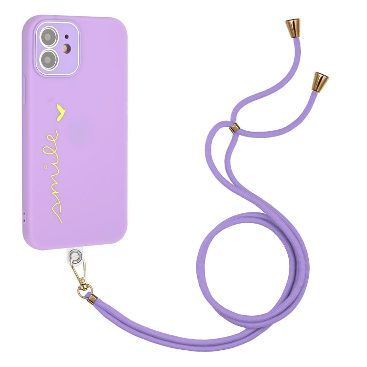 For iPhone 12 Gilding Line TPU Phone Case with Strap