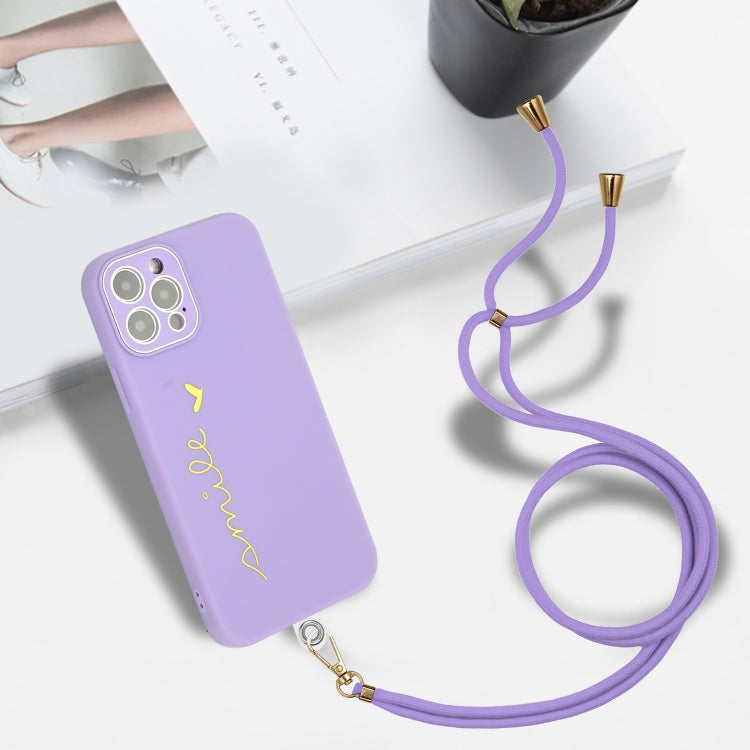 For iPhone 12 Pro Gilding Line TPU Phone Case with Strap