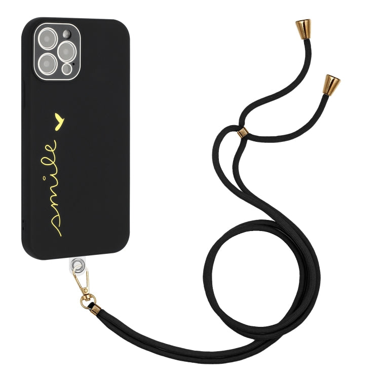 For iPhone 12 Pro Max Gilding Line TPU Phone Case with Strap