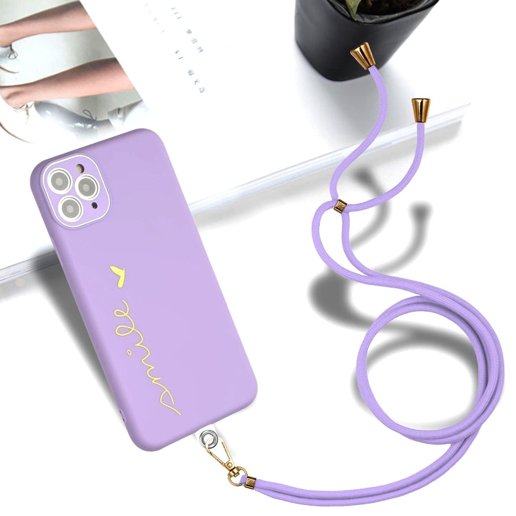 For iPhone 11 Pro Max Gilding Line TPU Phone Case with Strap