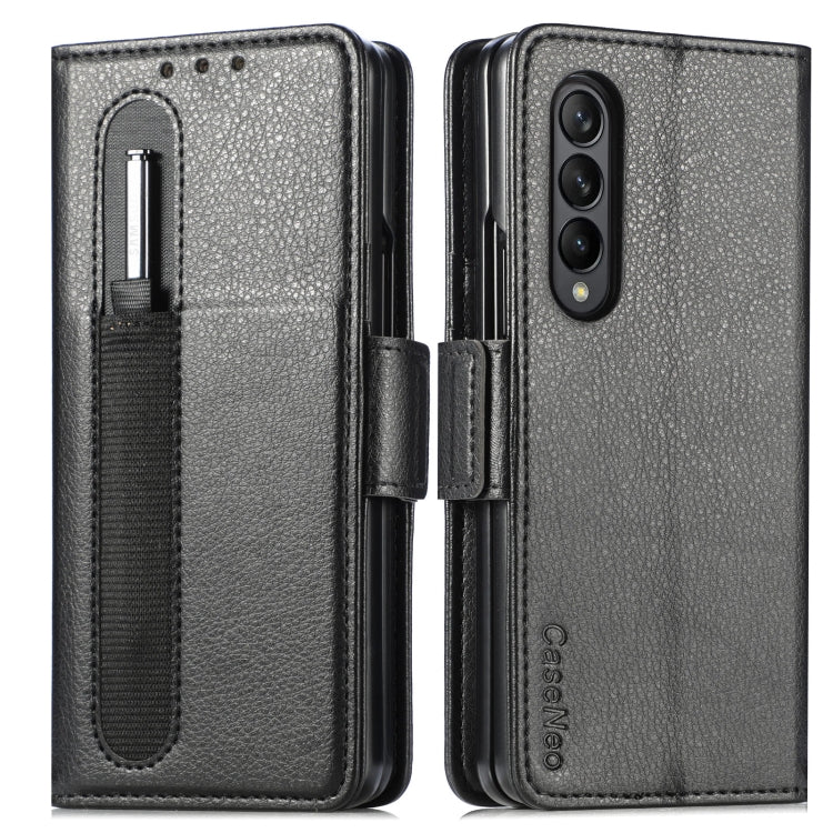 For Samsung Galaxy Z Fold4 5G Litchi Pattern Folding Phone Case with Pen & Card Slots