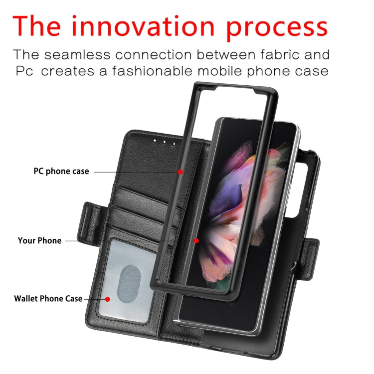 For Samsung Galaxy Z Fold4 5G Litchi Pattern Folding Phone Case with Pen & Card Slots