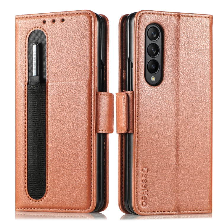 For Samsung Galaxy Z Fold4 5G Litchi Pattern Folding Phone Case with Pen & Card Slots