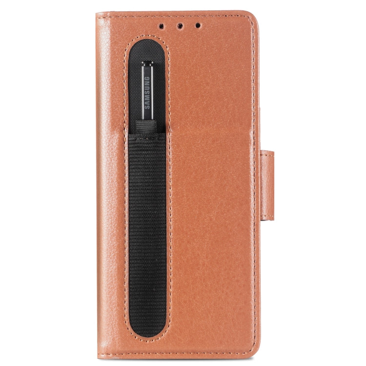 For Samsung Galaxy Z Fold4 5G Litchi Pattern Folding Phone Case with Pen & Card Slots