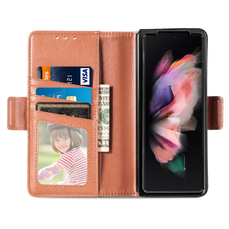 For Samsung Galaxy Z Fold4 5G Litchi Pattern Folding Phone Case with Pen & Card Slots