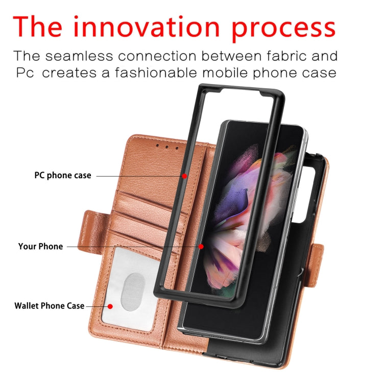For Samsung Galaxy Z Fold4 5G Litchi Pattern Folding Phone Case with Pen & Card Slots