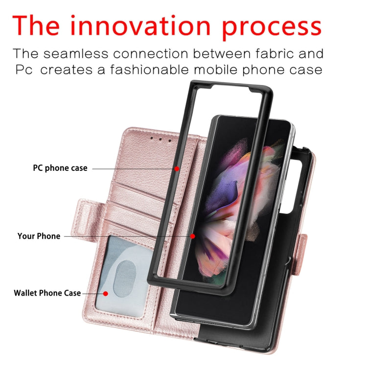 For Samsung Galaxy Z Fold4 5G Litchi Pattern Folding Phone Case with Pen & Card Slots