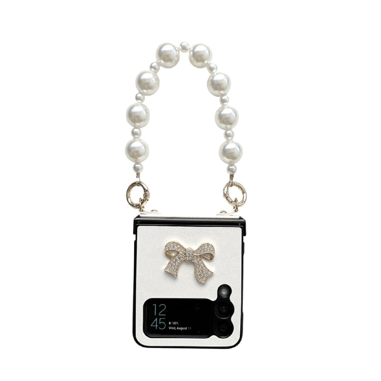 For Samsung Galaxy Z Flip3 5G Pure Color TPU Phone Case with Hinged & Pearl Bracelet