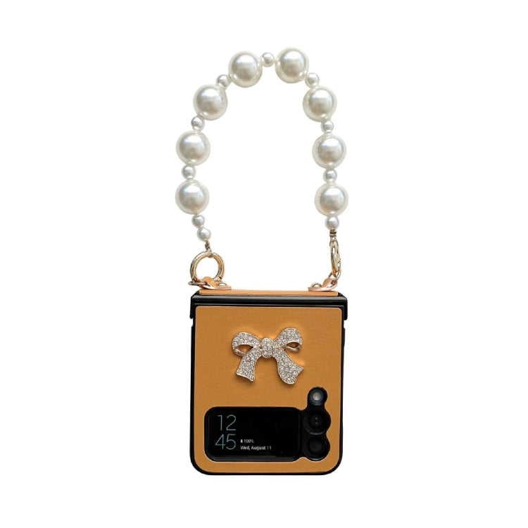 For Samsung Galaxy Z Flip3 5G Pure Color TPU Phone Case with Hinged & Pearl Bracelet