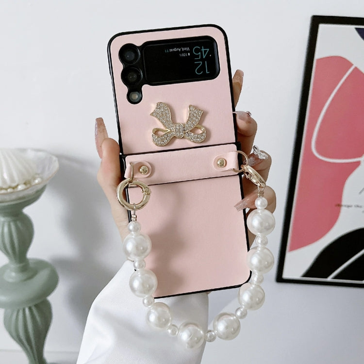 For Samsung Galaxy Z Flip3 5G Pure Color TPU Phone Case with Hinged & Pearl Bracelet