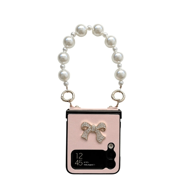 For Samsung Galaxy Z Flip3 5G Pure Color TPU Phone Case with Hinged & Pearl Bracelet