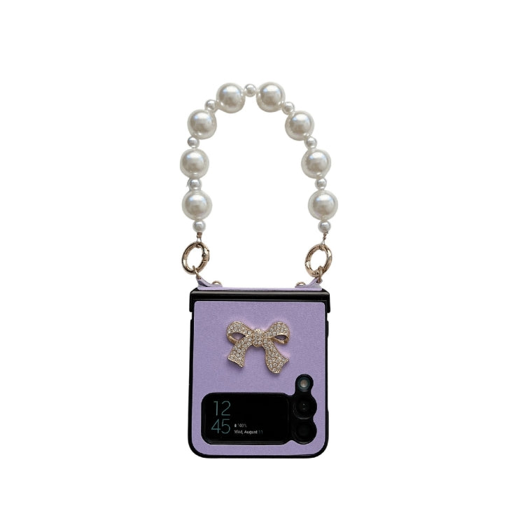 For Samsung Galaxy Z Flip3 5G Pure Color TPU Phone Case with Hinged & Pearl Bracelet