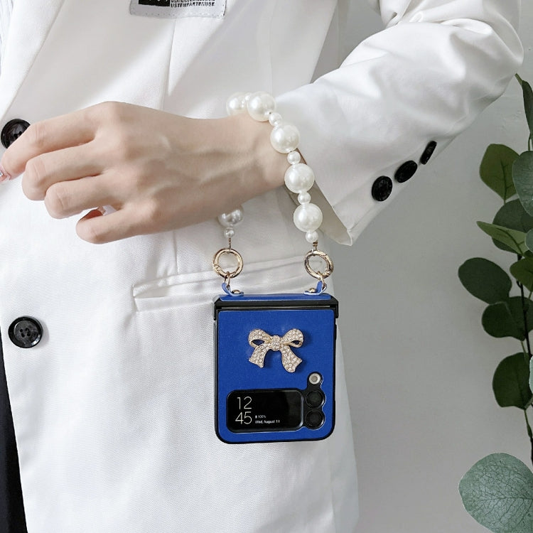 For Samsung Galaxy Z Flip3 5G Pure Color TPU Phone Case with Hinged & Pearl Bracelet