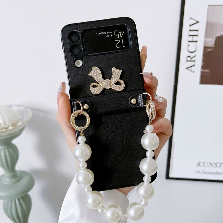 For Samsung Galaxy Z Flip4 Pure Color TPU Phone Case with Hinged & Pearl Bracelet
