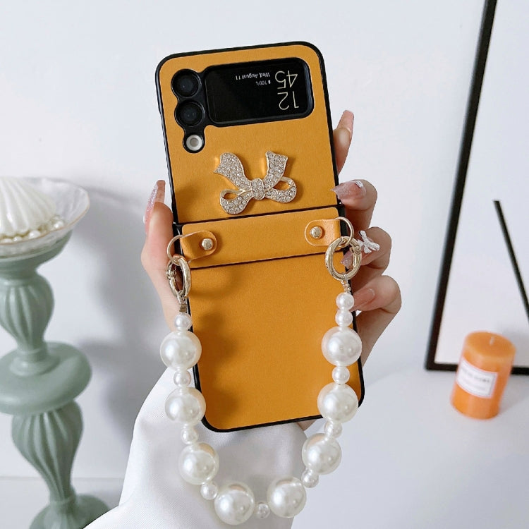 For Samsung Galaxy Z Flip4 Pure Color TPU Phone Case with Hinged & Pearl Bracelet