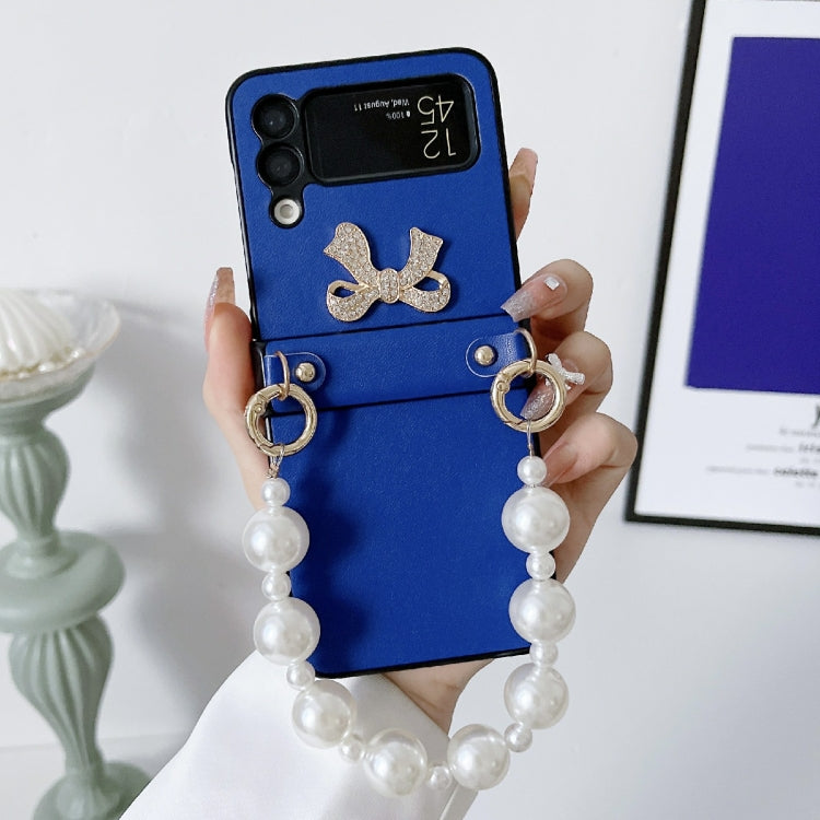 For Samsung Galaxy Z Flip4 Pure Color TPU Phone Case with Hinged & Pearl Bracelet