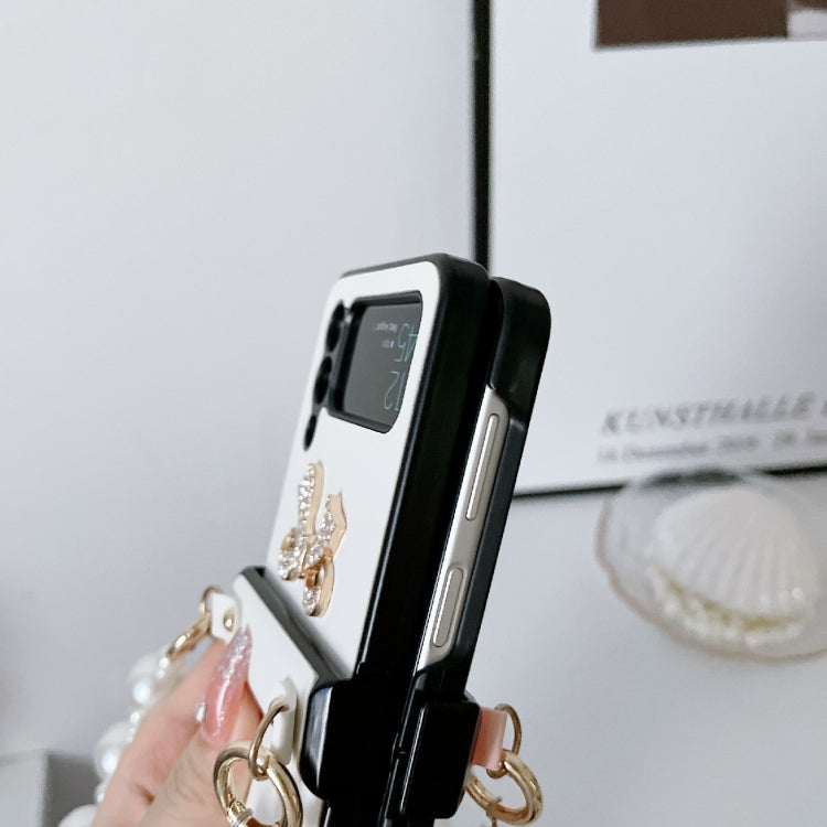For Samsung Galaxy Z Flip4 Pure Color TPU Phone Case with Hinged & Pearl Bracelet