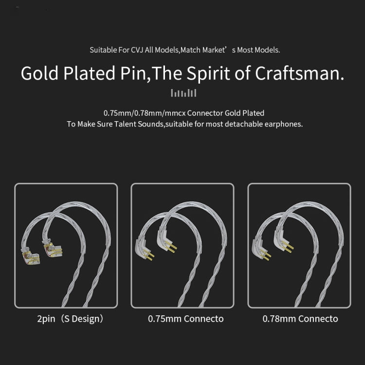 CVJ V7 1.25m 4-Cores Silver-plated 3.5mm Elbow Earphone Cable, Model:2 Pin No Mic(Silver)