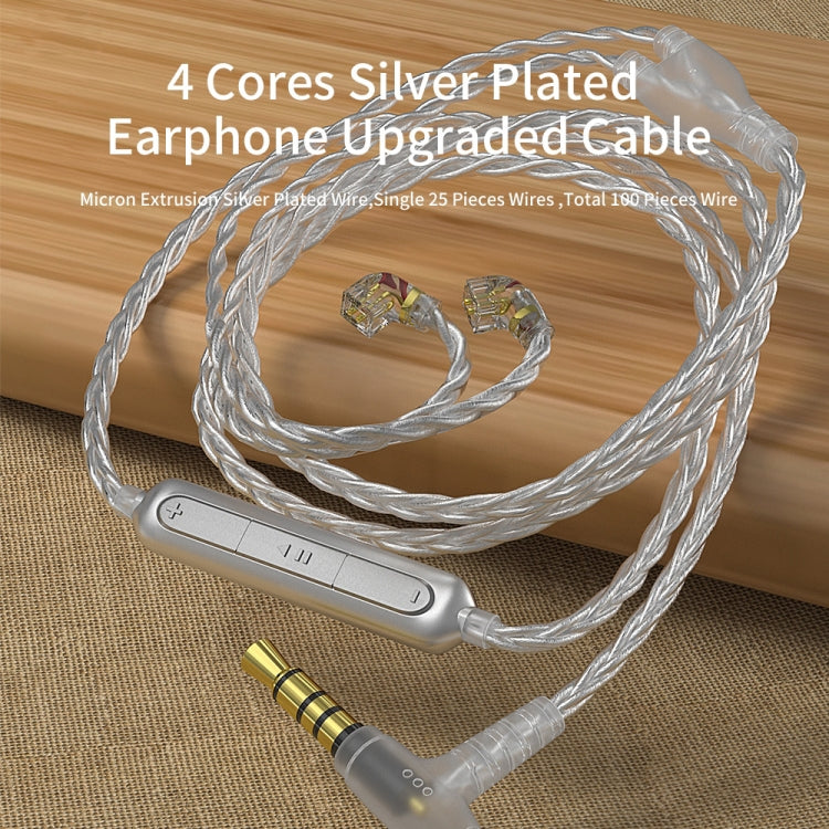 CVJ V7 1.25m 4-Cores Silver-plated 3.5mm Elbow Earphone Cable, Model:0.75mm with Mic(Silver)