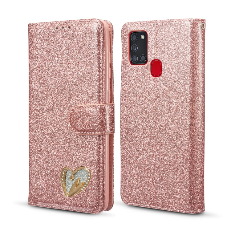 For Samsung Galaxy A21S Glitter Powder Love Leather Phone Case