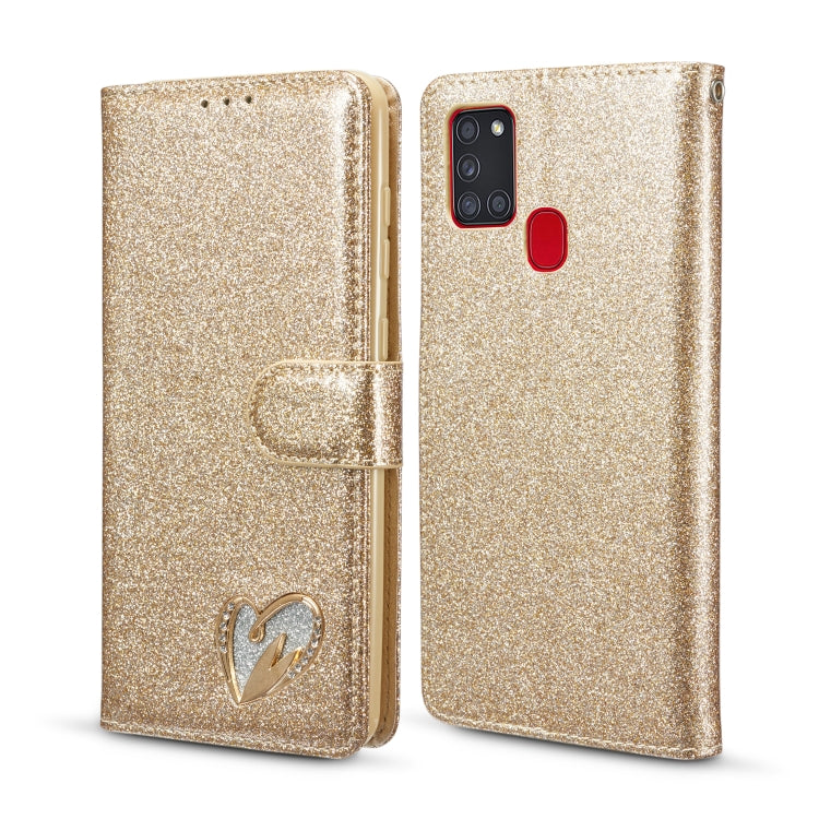 For Samsung Galaxy A21S Glitter Powder Love Leather Phone Case