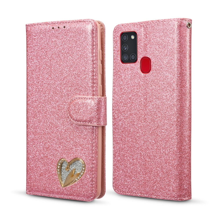 For Samsung Galaxy A21S Glitter Powder Love Leather Phone Case