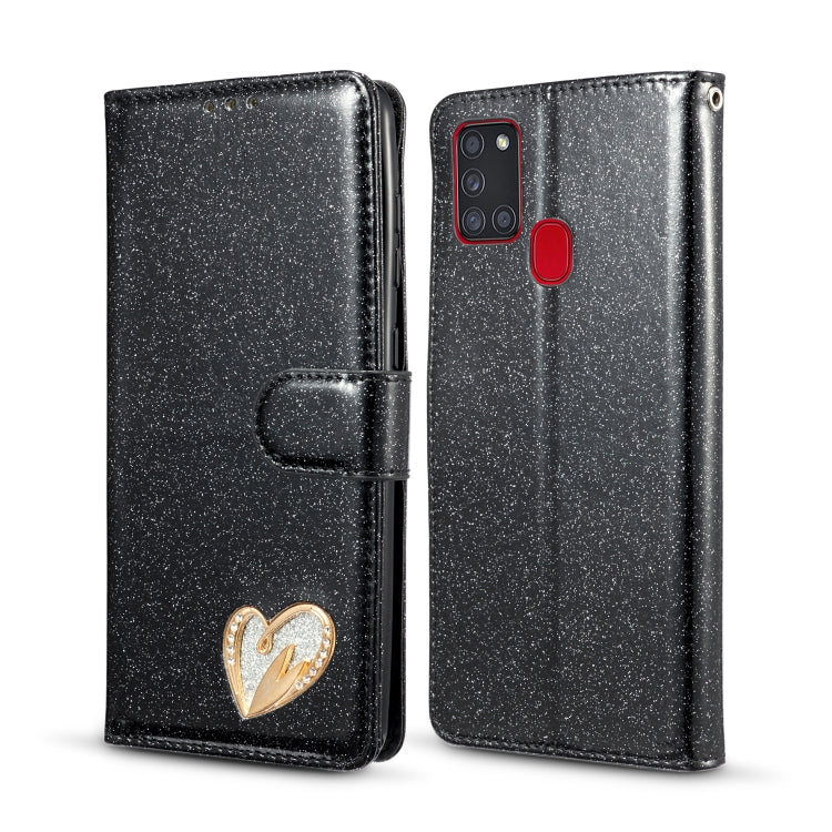 For Samsung Galaxy A21S Glitter Powder Love Leather Phone Case