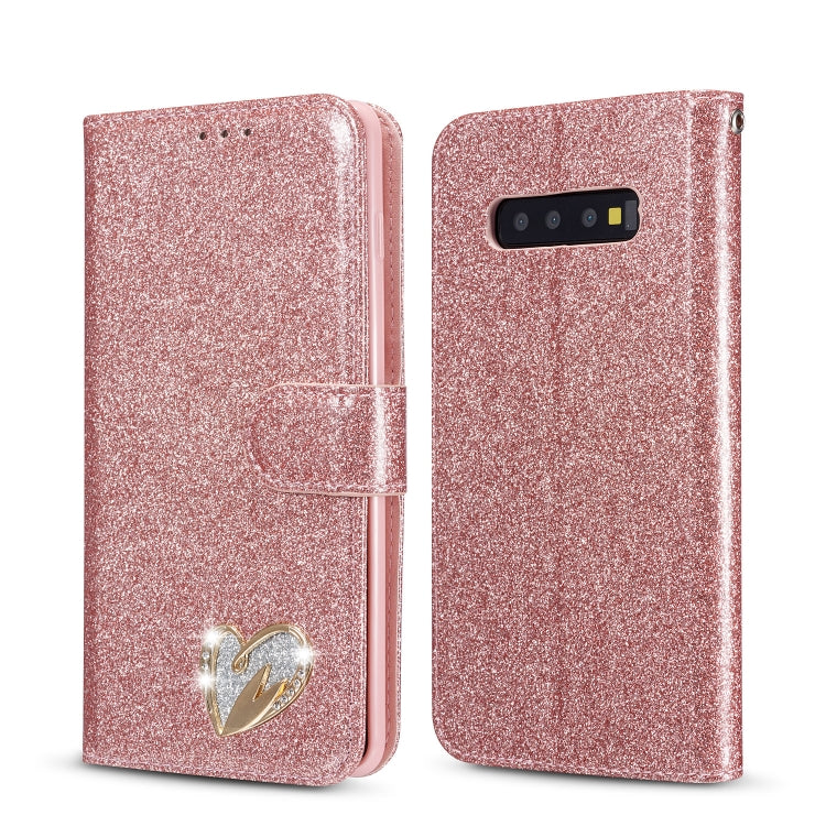 For Samsung Galaxy S10+ Glitter Powder Love Leather Phone Case